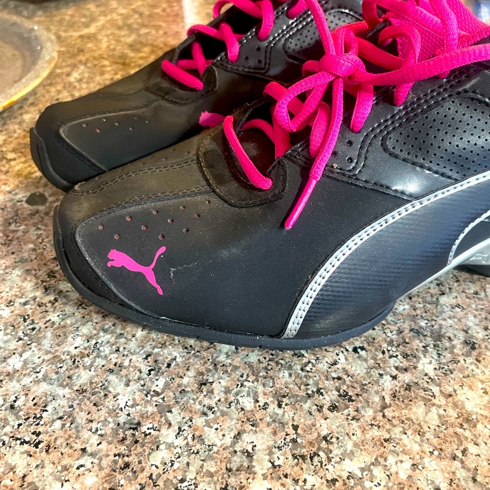 Puma Black Shoes with Bright Pink Highlights